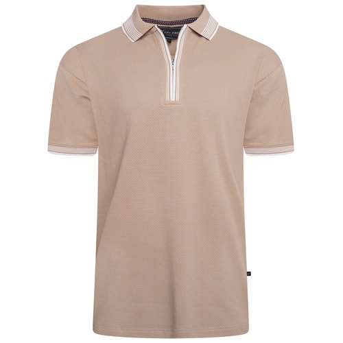 KAM Strukturiertes Poloshirt mit Reißverschluss in Mandel